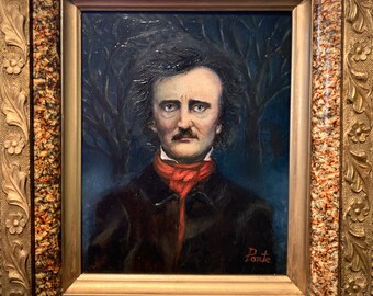 Dark Poe - Oil Painting of Edgar Allan Poe by June Ponte, winner of the 2020 Baltimore Poe Musem Award