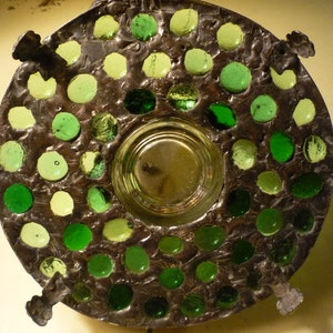 Ornate Gothic Green Stained Glass Mosaic Smudge Pot / Storage and Luminaire Candle Holder image 4