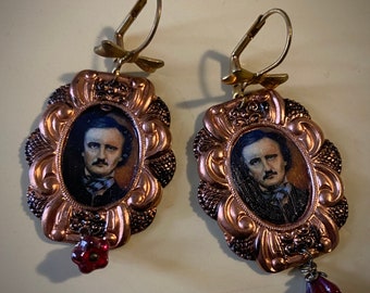 Edgar Allan Poe Antique Copper Mini-Print Portrait Earrings J Ponte Art