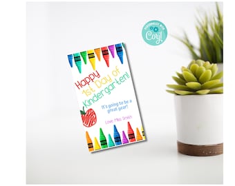First Day of Kindergarten Tag: Crayon Class Favors (Digital Download)