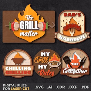 Grill Bundle SVG Laser cut file, Father&#39;s day gift, BBQ
