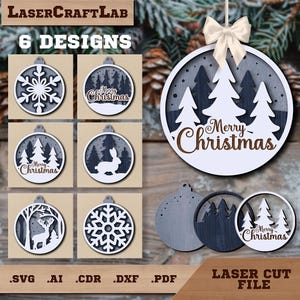 Christmas Ornament Bundle SVG Laser cut file, winter forest, hare, deer
