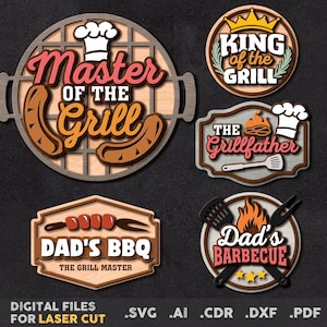 Barbecuebundel SVG-lasergesneden bestand, Vaderdag, BBQ, koning van de grill, cadeau voor papa
