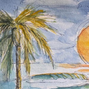 Original Seascape Watercolor Painting – Ocean Wall Art, Coastal Beach Art - Landscape - Palm Tree Art - Beach Art - Beach House Decor - Sea
