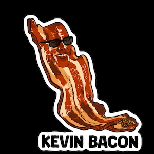 May include: A digital illustration of Kevin Bacon as a strip of bacon. The image is in a cartoon style and features the text "Culture Soup" and "Kevin Bacon".