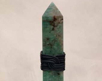 Amazonite Tower - leather wrap, large tower, green