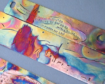 The Matching Set Bookmarks - CUSTOM design, personalized, handmade, stamped, original artwork, couple's bookmarks, copper, brass, aluminum