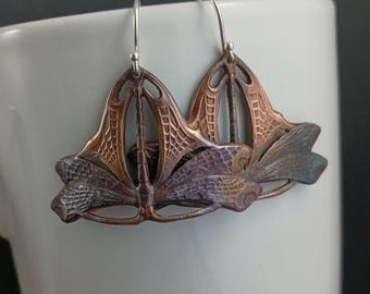Dragonfly Earrings - copper, rainbow, lightweight, large