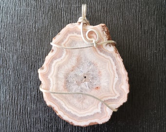 Roze Druzy kristallen hanger - Marokkaanse agaat, natuurlijk, groot, sterling zilver, klaar om te dragen