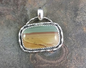 Owyhee Jasper Pendant - landscape, scenic, Idaho gem, sterling silver, hand built