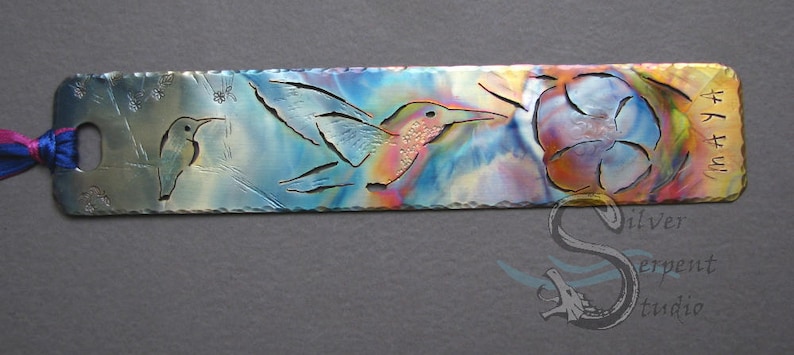 The Art Bookmark PAPERBACK SIZE, custom, personalized, hand drawn art, metal bookmark, copper, colorful, realistic, wildlife, landscape image 2
