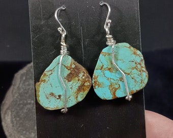 Turquoise Slice Oorbellen - sterling zilveren draadwikkel