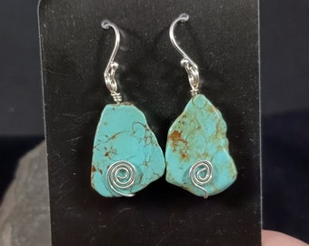 Turquoise Slice Oorbellen - sterling zilveren draadwikkel