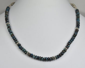 Shattuckite Blue en Chain ketting - sterling zilver, natuurlijk, blauw, bruin, sterling zilver, ketting, haaksluiting