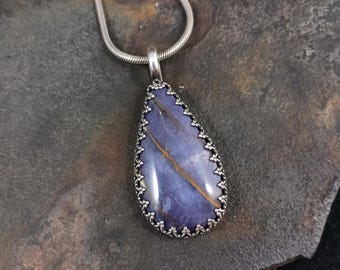 Burro Creek Agate Pendant - purple, natural stone, hand built sterling silver setting