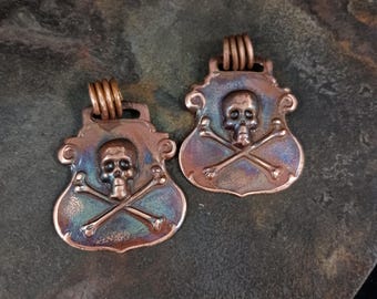 Poison Skull Pendant - copper, antique design