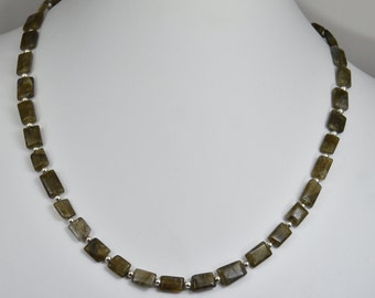 Gray Labradorite necklace - sterling silver, natural, dark, hook and eye clasp