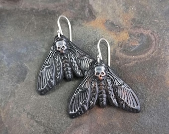 Deathhead Moth Earrings - copper, dark, lightweight, large