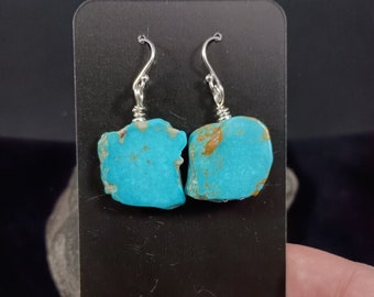 Turquoise Slice Oorbellen - sterling zilveren draadwikkel