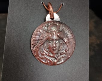 Valkyrie Pendant - copper, antique design