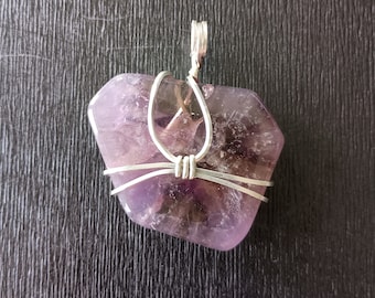 Auralite Slice Pendant - sterling silver wire wrap, natural crystal, purple, reddish, amethyst, iron