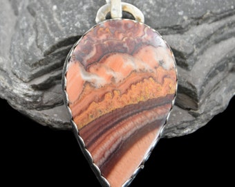 Reversible Moose Pendant - Scenic Rolling Hills Dolomite - 2 sided, mountain scene, orange, maroon, warm colors, road, route