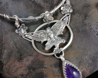 The Fairy Queen - amethyst collar, choker, drop, fantasy, sterling silver, hand crafted