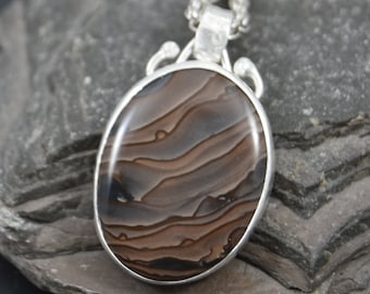 Deschutes Jasper Pendant - blue, grey, gray, brown, Oregon, rolling mountains, rolling hills, scenic