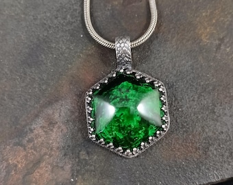 Mawsitsit Pendant - deep green, forest, fern like, sterling silver, hand built