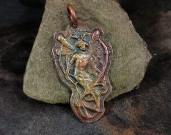 Fairy Mermaid Pendant - copper, antique design