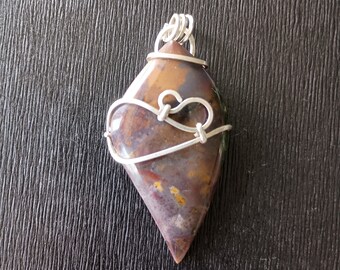 Purple Cow Jasper Pendant - deep color, purples, yellows, reds, wire wrapped in sterling silver