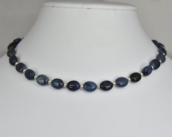 Blue Dumortierite necklace - sterling silver, natural, dark blue, hook and eye clasp