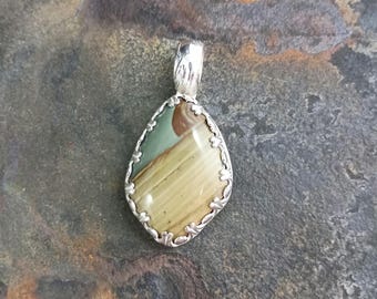 Owyhee Jasper Pendant - landscape, scenic, Idaho gem, sterling silver, hand built