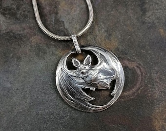 Moon Bat Pendant - sterling silver