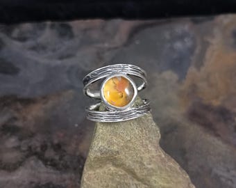 New Jersey Moss Agate Ring - sterling silver, double band