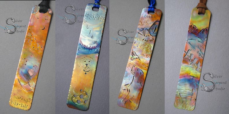 The Art Bookmark PAPERBACK SIZE, custom, personalized, hand drawn art, metal bookmark, copper, colorful, realistic, wildlife, landscape image 3