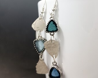 Blue Tourmaline Earrings - long dangles, sterling silver