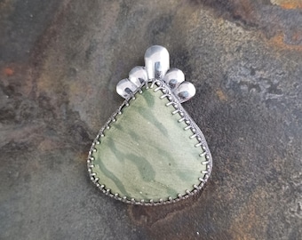 Green Argillite Pendant - matte, Idaho or Montana gem, sterling silver, hand built