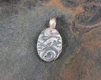 Year of the Snake Pendant - sterling silver, coiled, fangs out, small