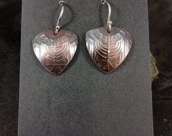 Copper Shield Earrings - geometric, art deco