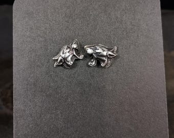 Big Cat Studs - growling cat heads, sterling silver