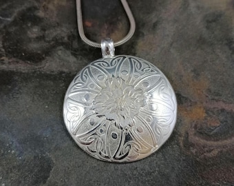 Celtic Knot Pendant - floral, sterling silver, round shield