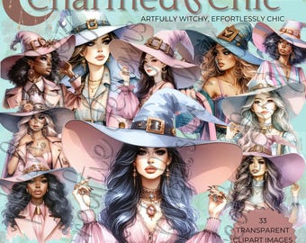 Charmed and Chic -- Akvarell ClipArt -- Multikulturella unga häxor