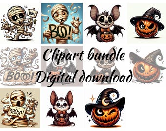 11 Halloween Clipart-designer för omedelbar nedladdning - Rolig clipart för hantverk och gör-det-själv-projekt