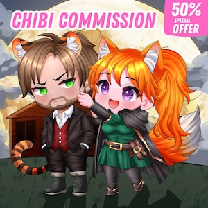 Custom Chibi Character | Cute Anime Chibi Commission | Couple Chibi | Discord Avatar | Kawaii Gift | Vtuber Chibi | Fanart Illustration