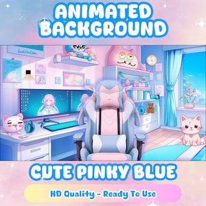 Vtuber Background Asset | Vtuber Asset | Animated background | Premade Assets | Cute Pinky Blue | Background animated