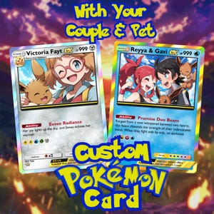 Carte personnalisée de dresseur Pokémon/Cadeau artistique complet personnalisé du JCC/Portrait de couple ou d'animal de compagnie/Style anime pour anniversaire