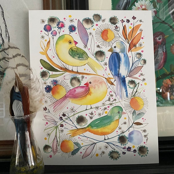 Folk Birds print, 8 x 10”