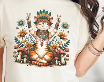 Cottagecore Cat Comfort Colors Tee: Boho Oversized Crop Top