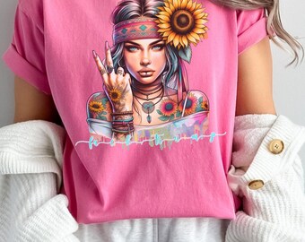 Boho Anti-Trump T-Shirt: Sunflower Rebel Comfort Colors Tee